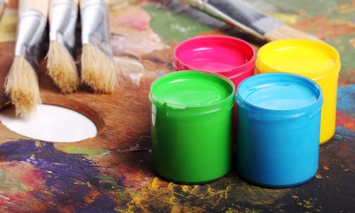 Cans with colorful paint